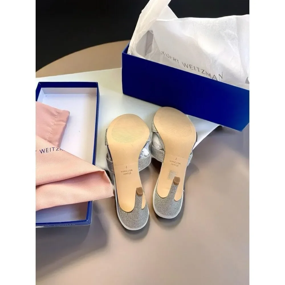 NWT Stuart Weitzman Mariposa silver gilitter sandals Size 7